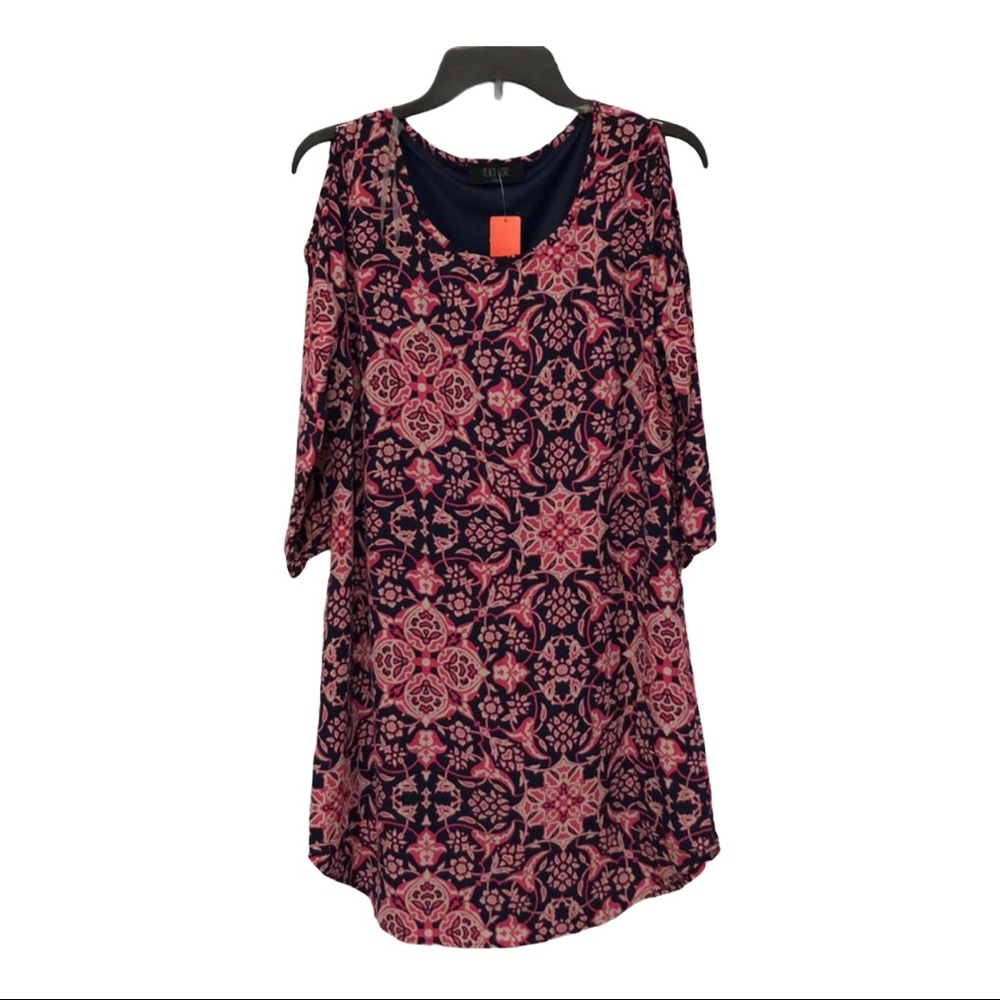 Susana navy hot pink floral cold shoulder‎ dress